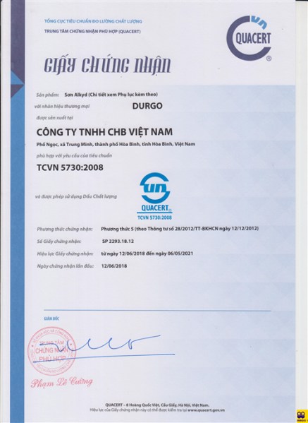 Chứng nhận TCVN 5730:2008 - Sơn DURGO - Công Ty TNHH CHB Việt Nam